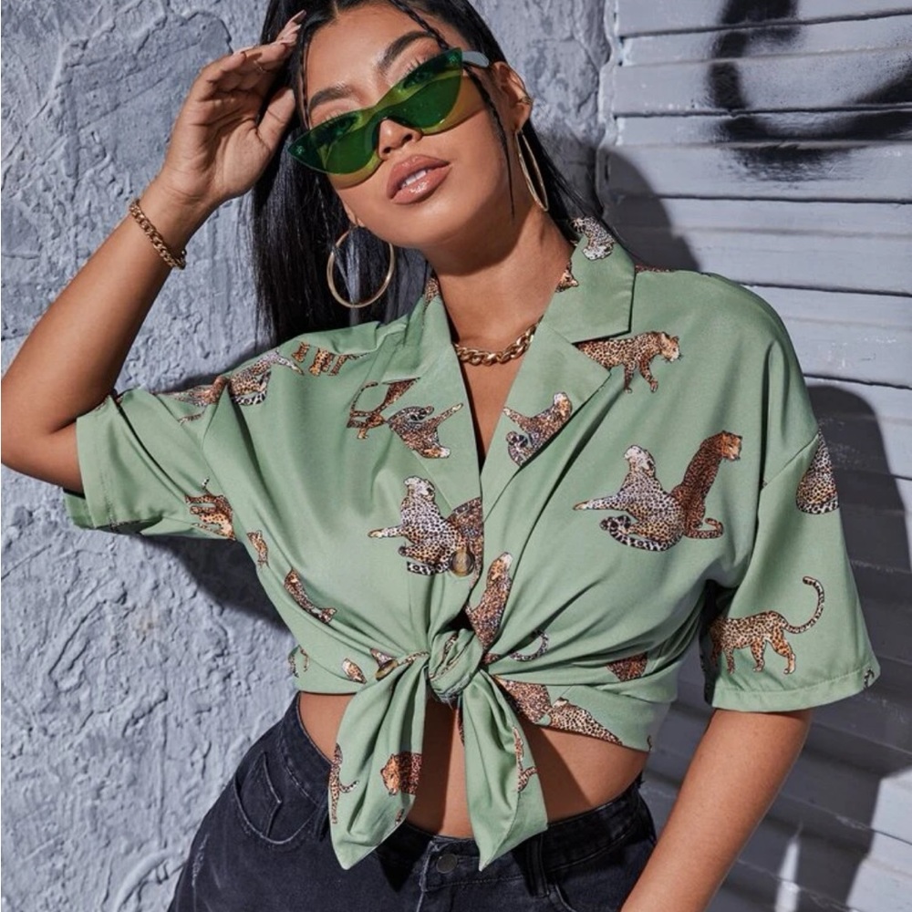 Plus Leopard Print Button Up Blouse